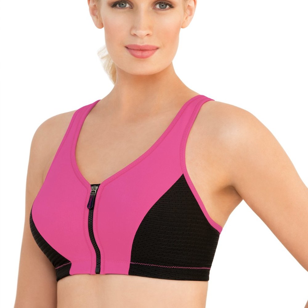 Never Worn - Glamorise SPORT Bra 34F (HIGH-IMPACT) Wicking (RACERBACK) Pink Blk